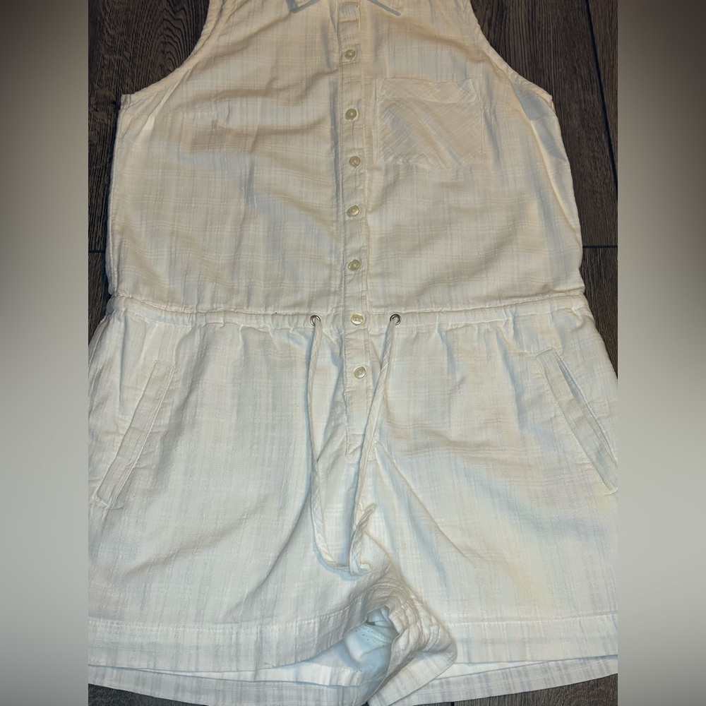 Abercrombie & Fitch White Romper XS Linen Look Lined Shorts Summer Chic - Picture 8 of 16